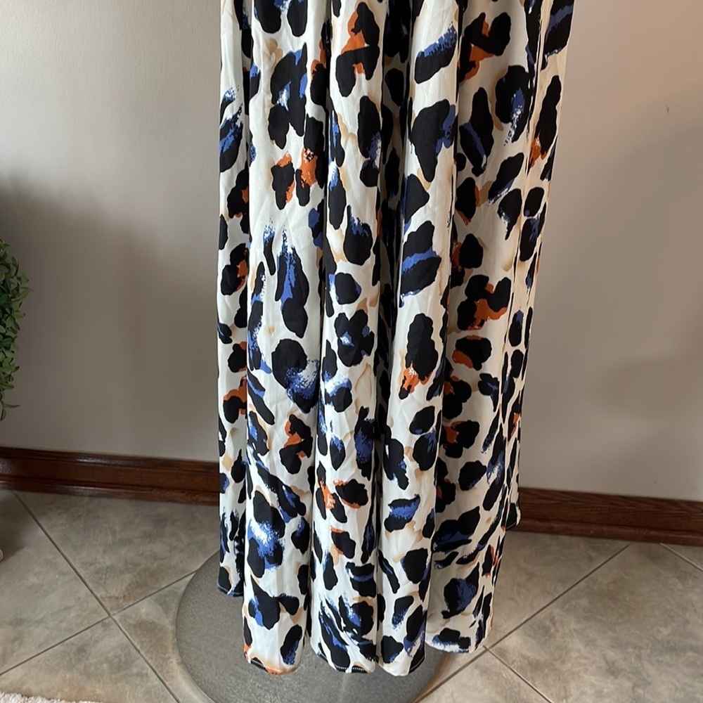 SHEIN all over print long FULL skirt dress criss cross open back DEEP V front 10 - Picture 9 of 15